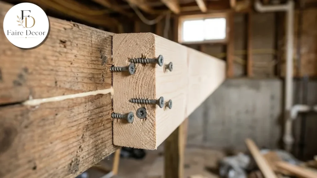 Sister joist with staggered screws and adhesive
