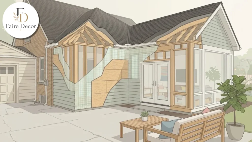 Cutaway diagram of a wall showing siding, barrier, sheathing and framing
