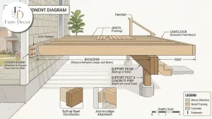 Diagram of a cantilever deck showing backspan, beam and overhang