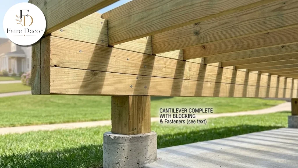 Joists extending past a beam on a cantilever deck frame