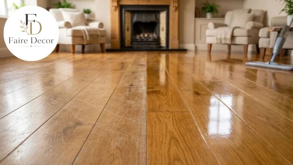 Hardwood floor before and after polishing