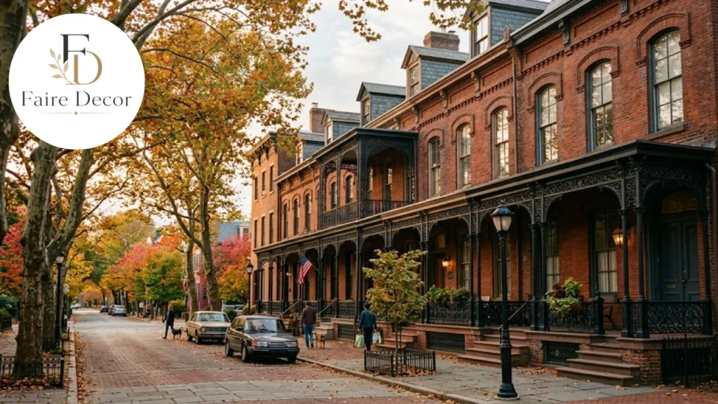 Historic Richmond rowhouses with cast-iron porches