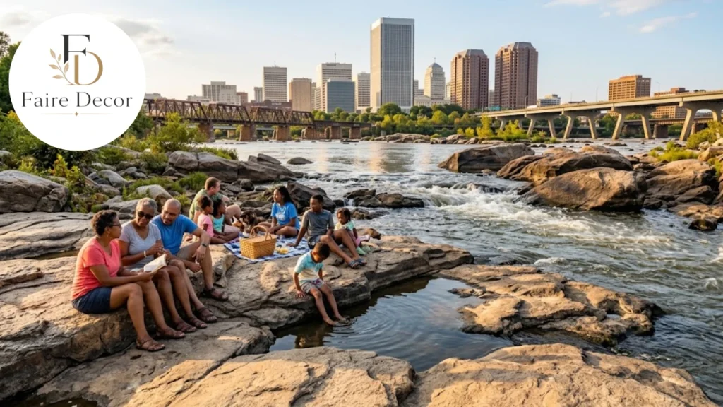 James River rapids in Richmond with the city in the background