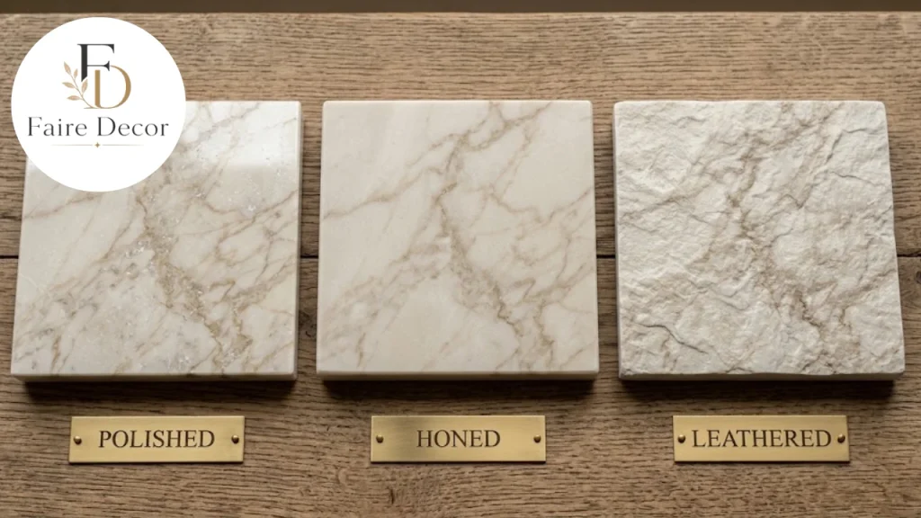 Taj Mahal quartzite in polished, honed and leathered finishes