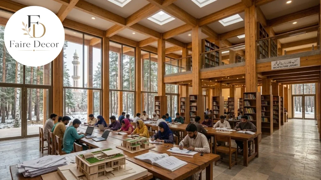 Cross-laminated timber library wing at an architecture school
