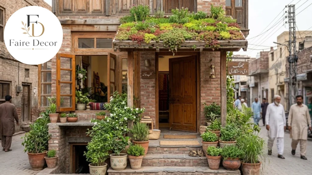 Small home with a sedum porch roof and wood details