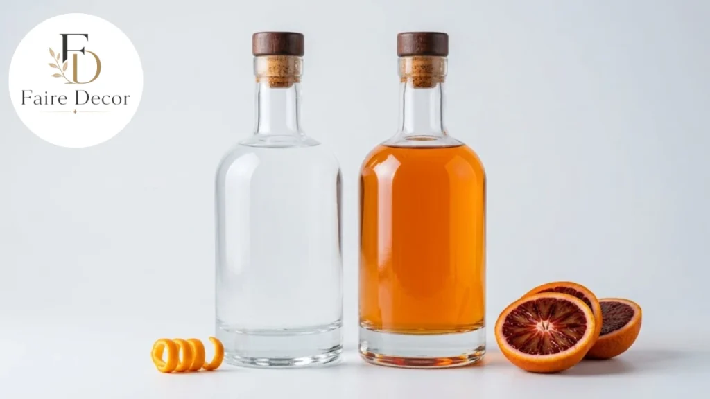 Clear triple sec and amber brandy-based orange liqueur compared