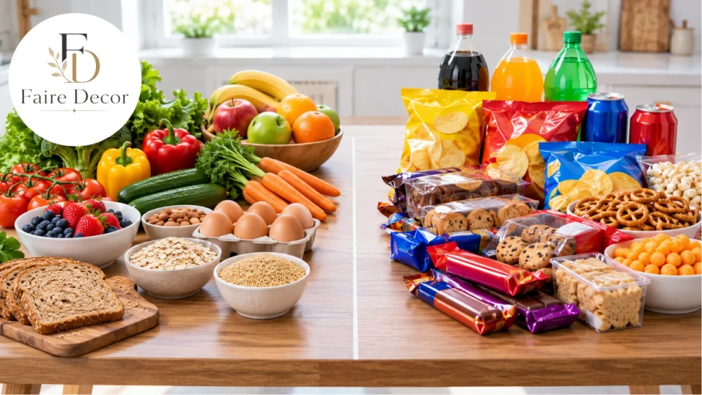 Fresh whole foods compared with packaged ultra-processed foods